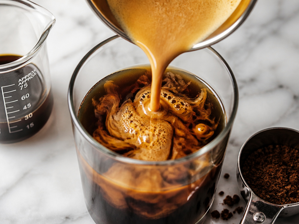 Layered cold brew and espresso merging in a glass, demonstrating coffee extraction chemistry.