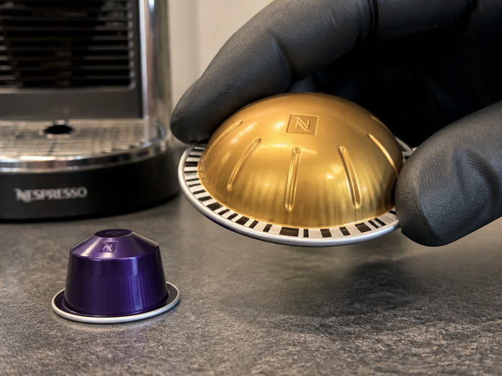 Vertuo pod next to OriginalLine pod showing physical and design differences